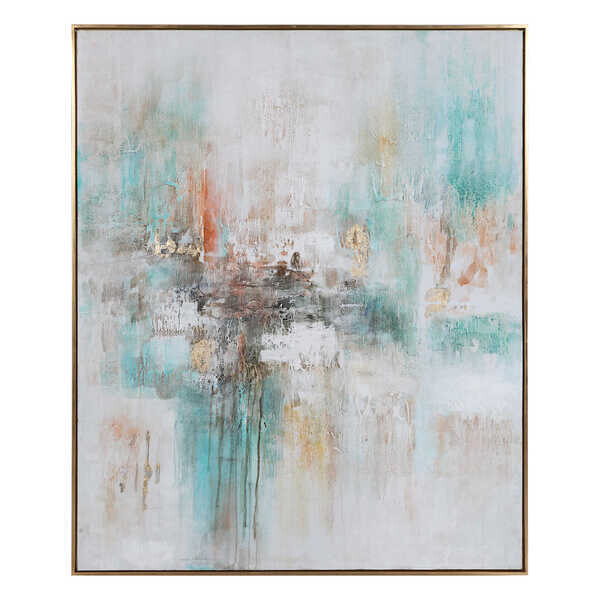 Abstract with Teal, Orange and Charcoal Hand Painted Art