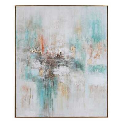 Abstract with Teal, Orange and Charcoal Hand Painted Art