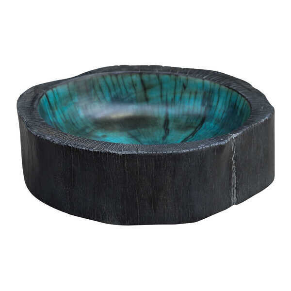 Tamarind Wood Turquoise Bowl 17 In
