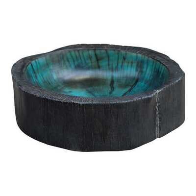 Tamarind Wood Turquoise Bowl 17 In