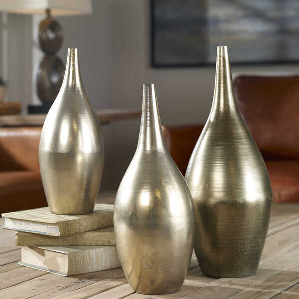 S/3 Golden Champagne Vases