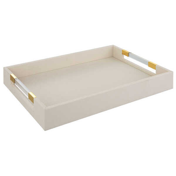 Faux Shagreen White Tray with Gold Accents