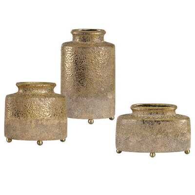 S/3 Ceramic Vases with Metallic Gold