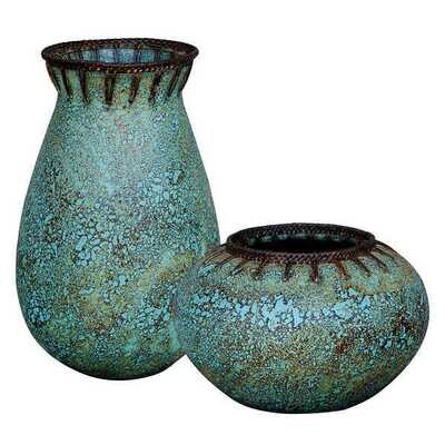 Set of 2 Turquoise Terra-cotta Vases