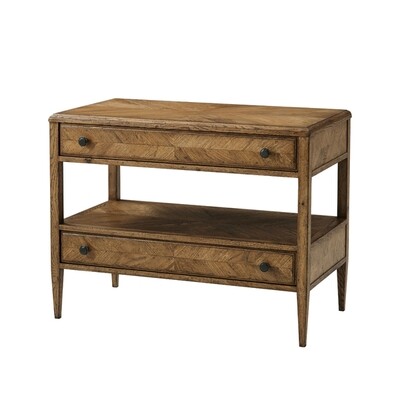 Rustic Oak Nightstand with Two Drawers