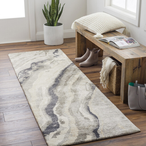 8 x 8 Charcoal Gray White Rug
