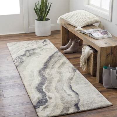 8 x 8 Charcoal Gray White Rug