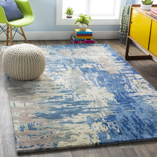8 Foot Square Blue Taupe Rug