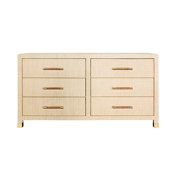 Six-Drawer Chest with Rattan Natural Finish