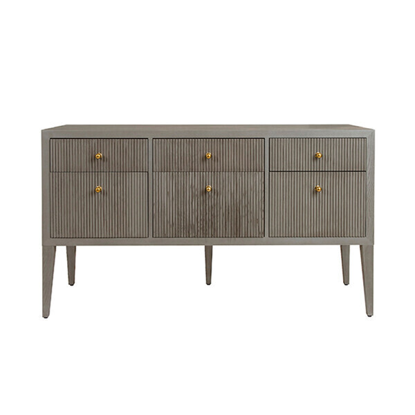  Smoke Gray Fluted Six-Drawer Buffet