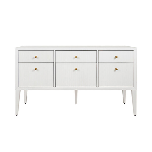 White Lacquer Fluted Six-Drawer Buffet