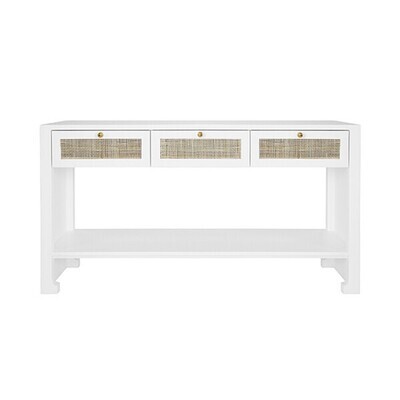 Three Drawer Cane Console with Brass Accents