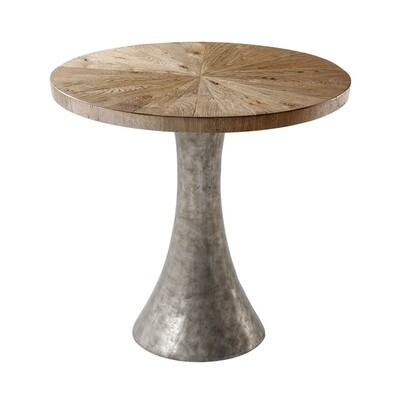 Rustic Oak and Vintage Metal Side Table 28"