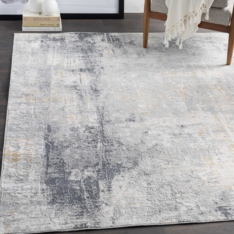 Farmhouse Rug with Charcoal and Mustard