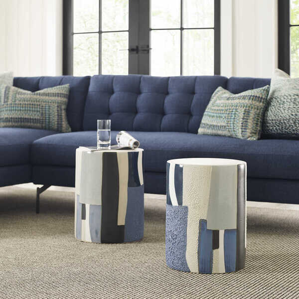 Two Blue garden stool in living room