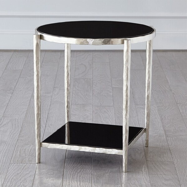 Circle/Square Side Table - Nickel with Black Granite