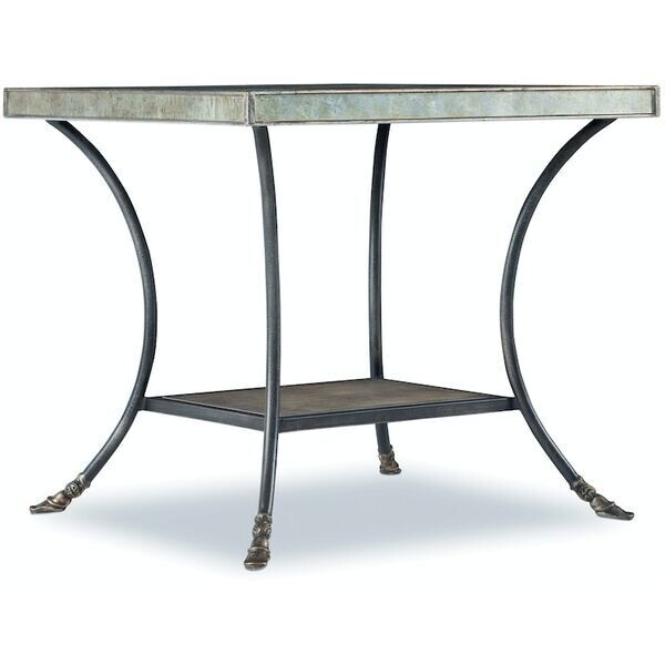 Dark Antiqued Metal Side Table with Eglomise Top