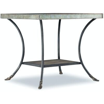 Dark Antiqued Metal Side Table with Eglomise Top