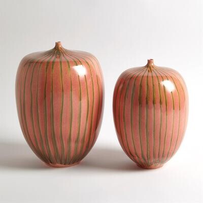 Striped Melon Vase Combo - Small and Large