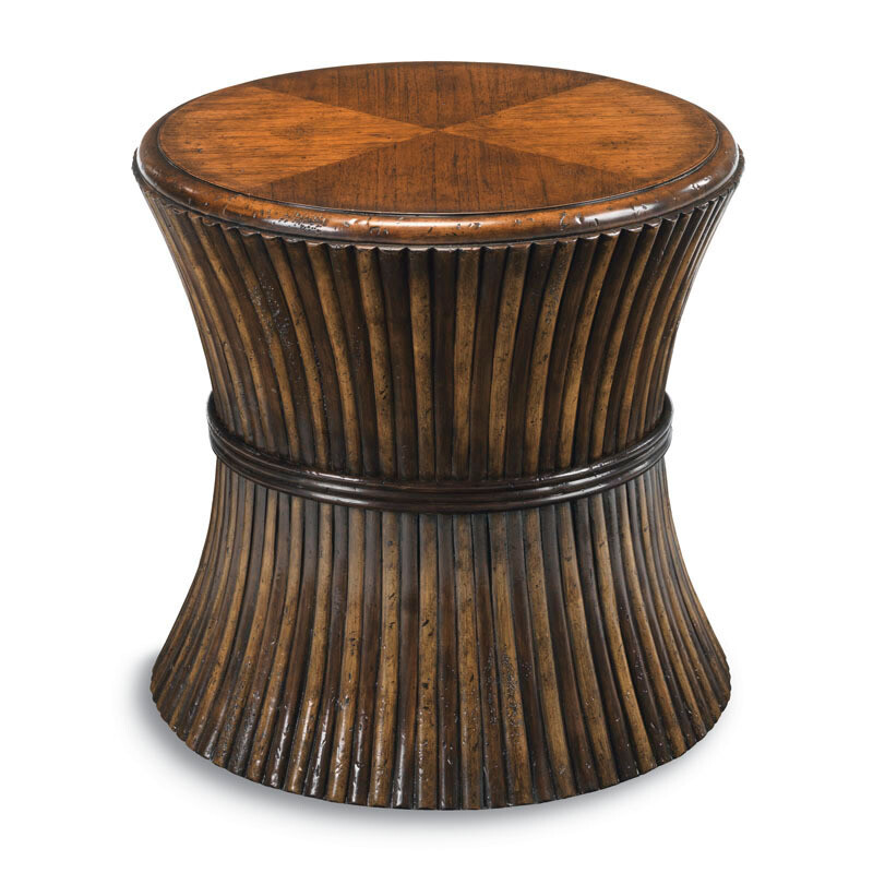 Rustic Drum-Shaped Woven Rattan Table