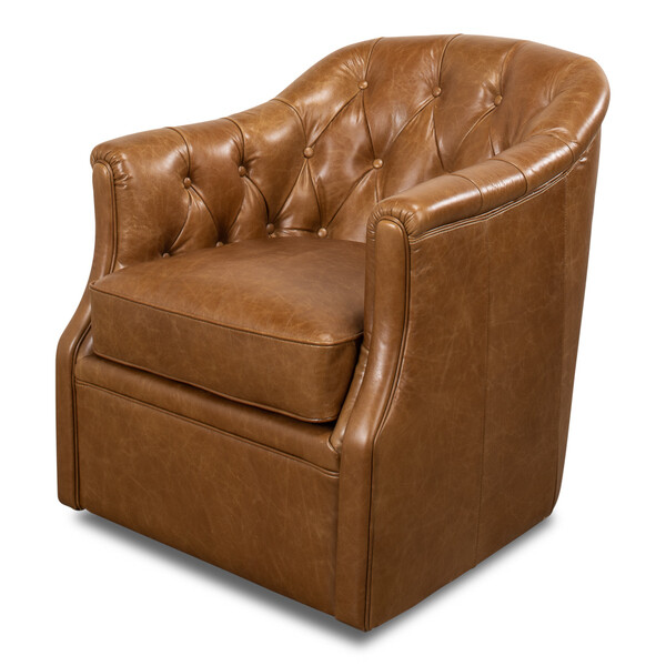Upholstered Leather Swivel Armchair