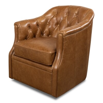 Upholstered Leather Swivel Armchair