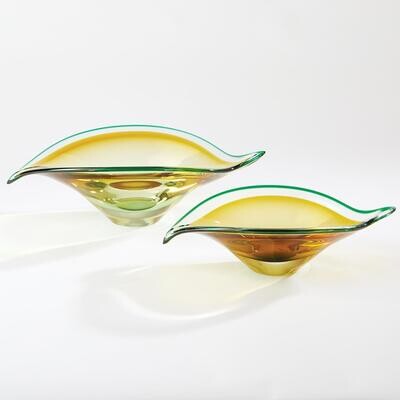 Oceanic Bent Leaf Bowls-Aqua/Amber