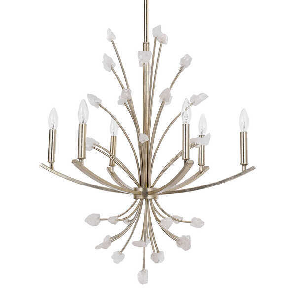 Elegant Rock Crystal Silver Leaf Chandelier