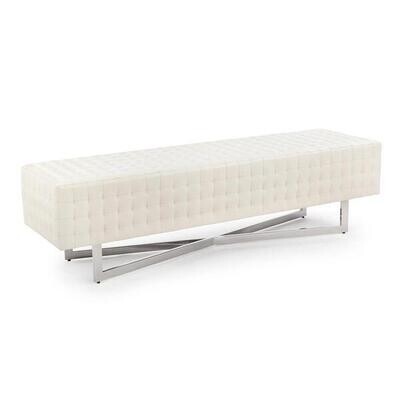 Long White Leather X-Leg Bench