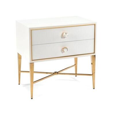 Gold-Trimmed Two Drawer White Nightstand