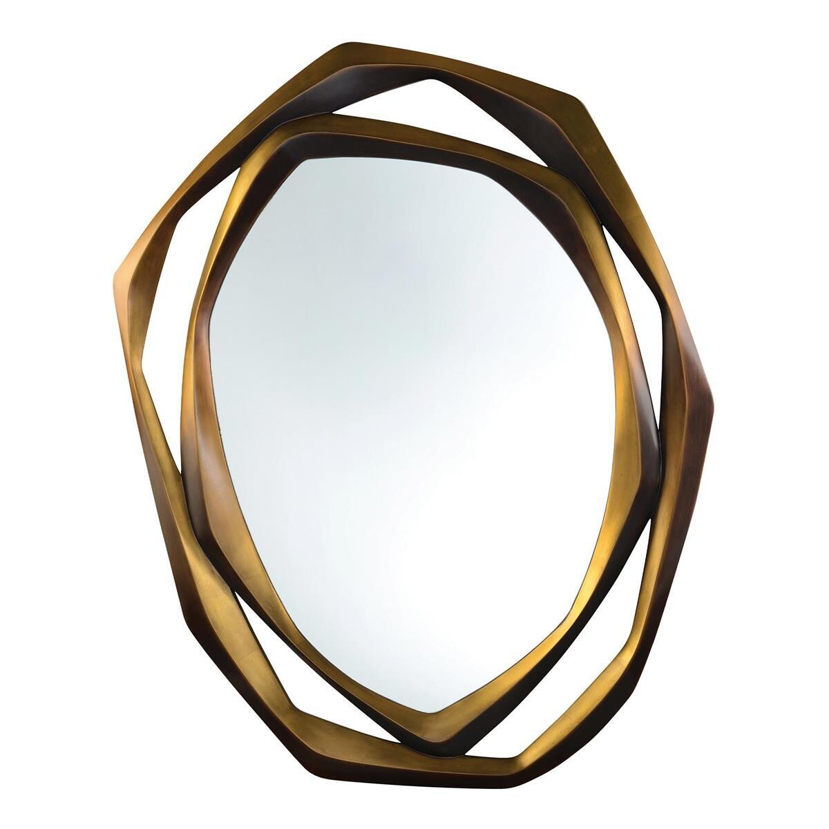 Dark Bronze Hand-Carved Abstract Mirror