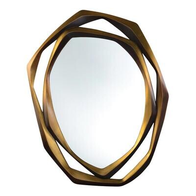 Dark Bronze Hand-Carved Abstract Mirror