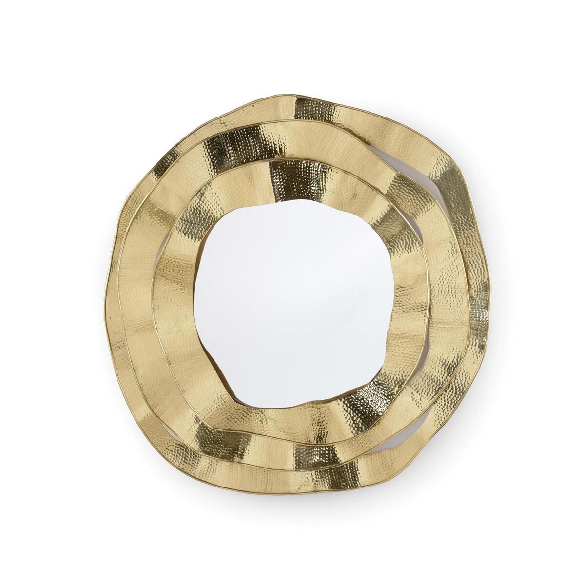 Circular Rippled Brass Framed Mirror