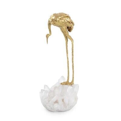 Quartz Pedestal Brass Crane Sculpture