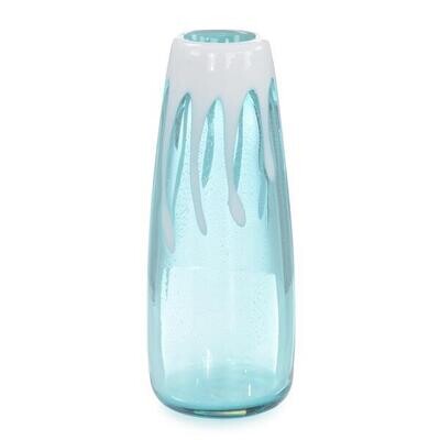 Large Seafoam Blue and White Cascade Glass Vase