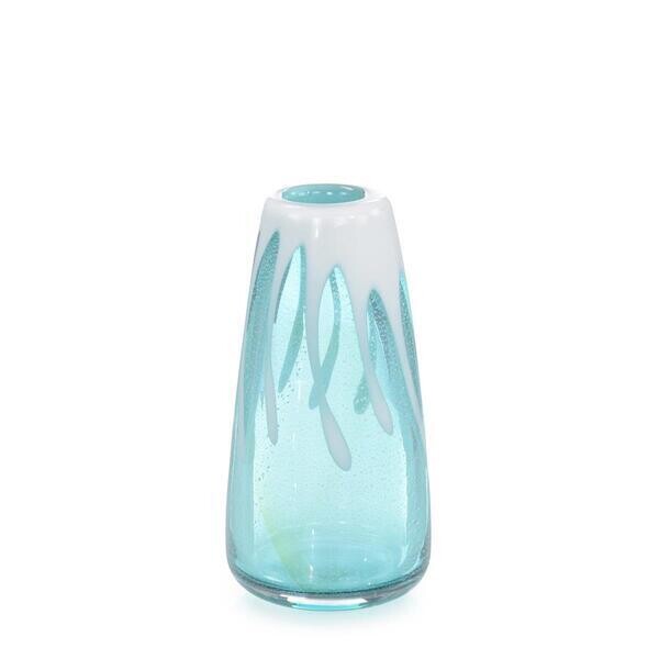 Seafoam Swirls Handblown Glass Vase with White Cascade