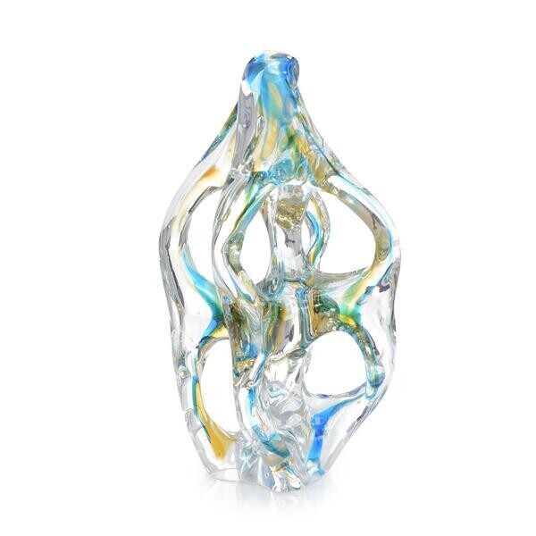 Azure Blue and Yellow Hand Blown Glass Sculpture