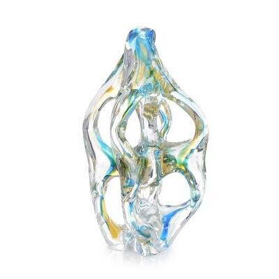 Azure Blue and Yellow Hand Blown Glass Sculpture
