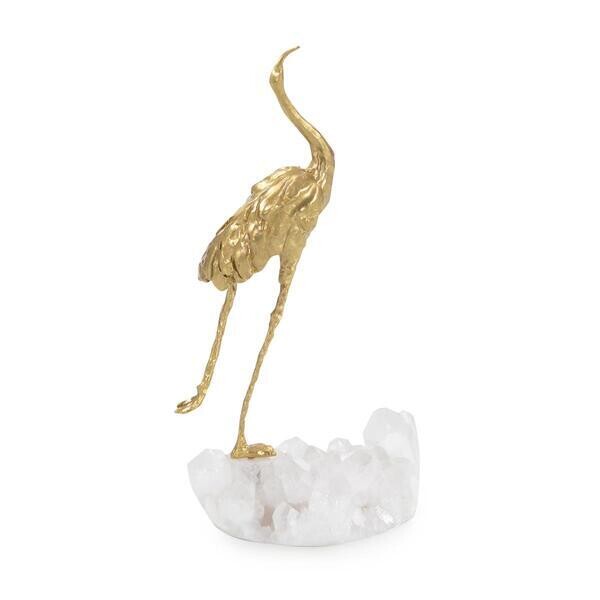 Brass Crane and Quartz Stone Artwork