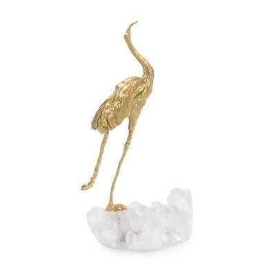 Brass Crane and Quartz Stone Artwork