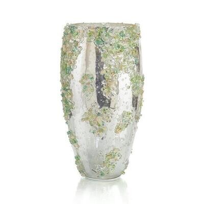 Mirrored Glass Vase with Sea Glass Accents