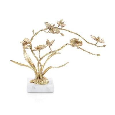 Layered Brass Orchid Bloom on Marble Base