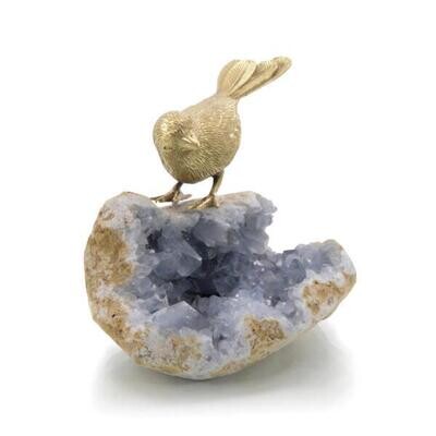 Polished Brass Bird on Celestite Stone