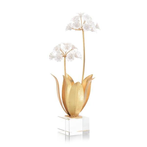 White Porcelain Allium with Brass and Crystal Accents