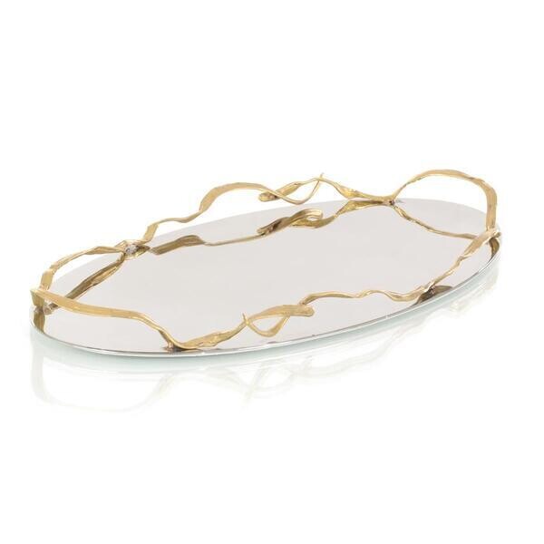 Polished Oval Tray with Brass Ribbon