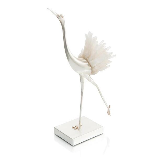 Quartz Crystal Stretching Egret Figurine