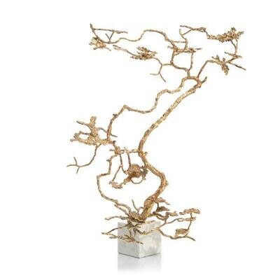 Sculptural Gold Bonsai on White Marble
