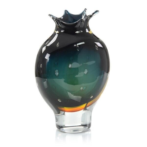 Hand-Blown Dark Blue and Amber Vase