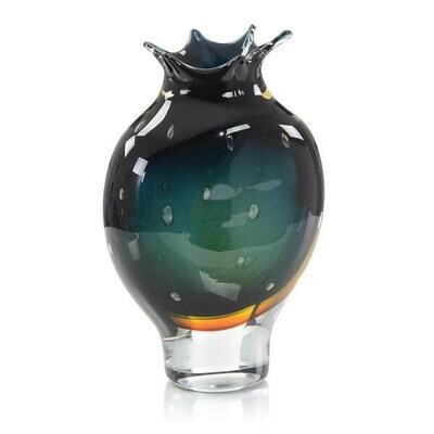 Hand-Blown Dark Blue and Amber Vase