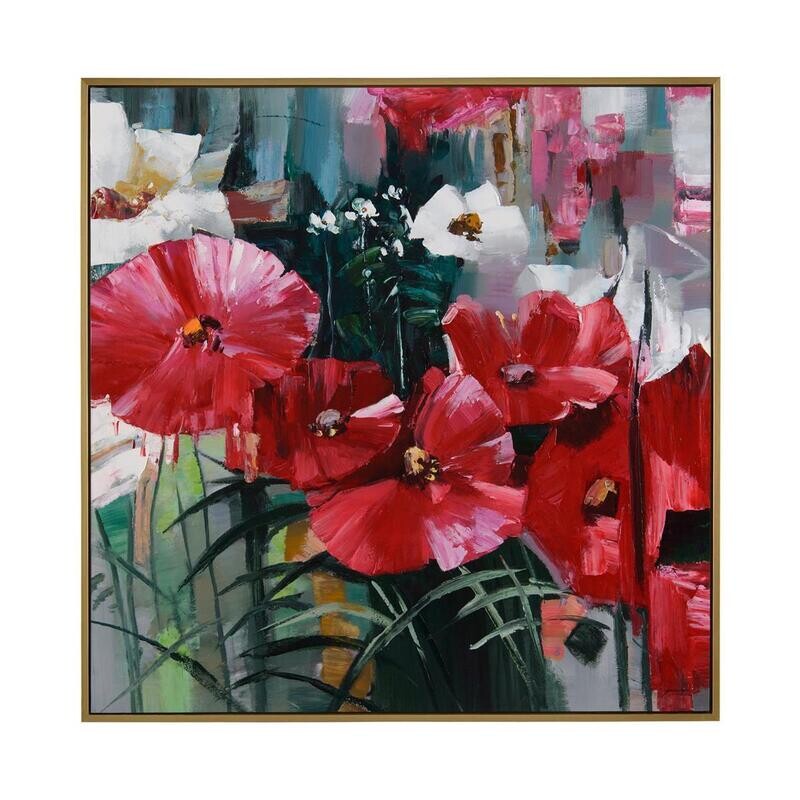 Red Blossoms in Golden Frame Canvas Print